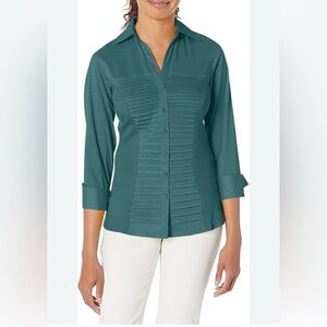 Zac & Rachel Teal Pintuck Button-Down Blouse